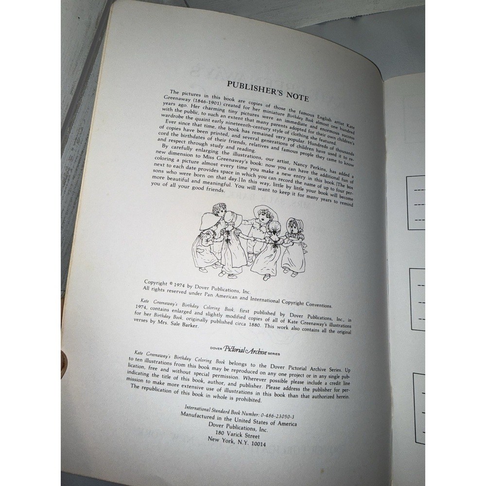 Kate Greenaway's Birthday Coloring Book‎ Coloring Books Blue Cover 1974 - Picture 4 of 8